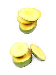 Sliced and cut mango fruit isolated