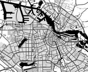 Black and white scheme of the Amsterdam, Netherlands. City Plan of  Amsterdam