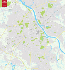 Fototapeta premium Mapa kolorów wektora Warszawa, Polska. Plan miasta Warszawy