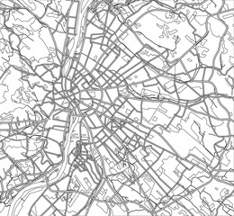 Black and white scheme of the Budapest, Hungary. City Plan of Budapest