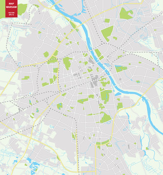 Vector color map of  Warsaw, Poland. City Plan of  Warsaw