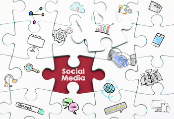 Social Media concept. White last piece of a Puzzle.
