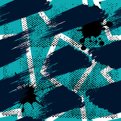 Abstract seamless pattern for girls, boys, clothes. Creative vector background with dots, geometric figures,stripes inscriptions.Funny wallpaper for textile and fabric. Fashion style. Colorful bright.