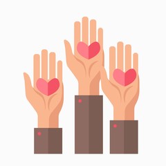 Hands and hearts blood donation charity vector template symbol