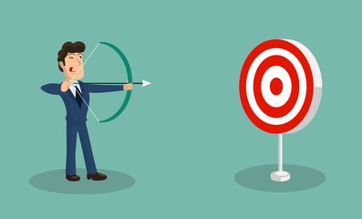 Successful businessman shooting arrow at target