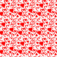 Fototapeta na wymiar Red seamless heart pattern isolated on white. Vector watercolor