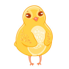 Humble funny cartoon chicken smiling.
