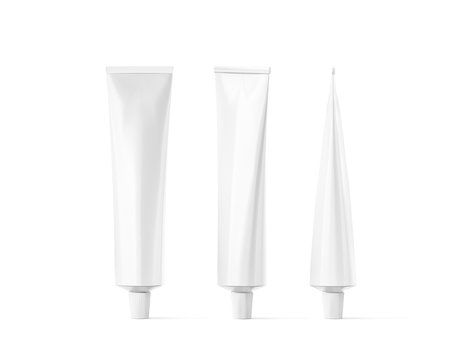 Blank white tube mockup set, front and side view, 3d rendering. Clear skincare cream pack design mock up. Clean gel bottle template, logo branding presentation. Empty cosmetic paste.