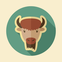 Bison buffalo ox flat icon. Animal head vector