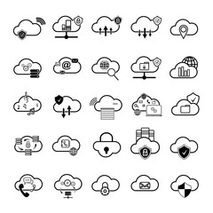 set with internet cloud icons