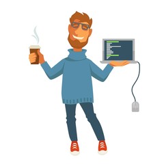 Digital specialist or computer web programmer vector isolated icon