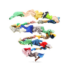 Vertical vortex of clothes isolated on white background