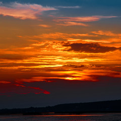 majestic colorful clouds glowing in sunlight. at sunset. overcast picturesque sky, nature texture