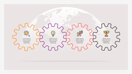Business infographics. Timeline with 4 gears, cogwheels