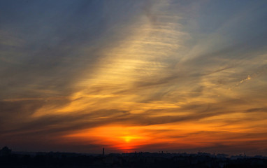 majestic colorful clouds glowing in sunlight. at sunset. beauty in the world