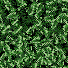 Abstract seamless pattern. Creative vector background, hawaiian tropical floral wallpaper with branches ferns, tropical herb. Summer exotic print with jungle plant palm leaves. Trendy colors