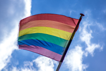 Amsterdam, the Netherlands - July 26, 2016: Rainbow flag during Amsterdam Pride