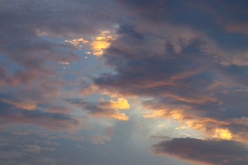 Naklejka na ściany i meble sky in sunset and motion cloud, beautiful colorful evening nature space for add text