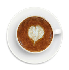 espresso coffee with heart symbol isolated on white