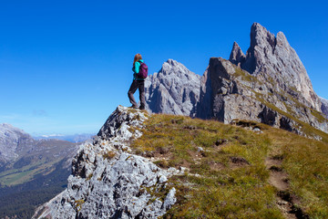 tourist girl at the Dolomites