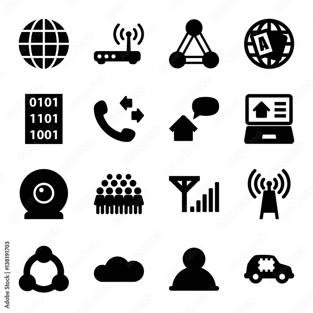 Poster set of 16 network filled icons