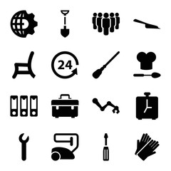 Set of 16 work filled icons