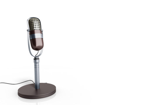 Vintage silver microphone isolated on white background 3d render image