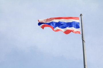 Thailand Flag Wave Flying with blue sky background.