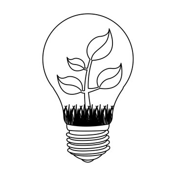 contour bulb with plant inside icon, vector illustration design image
