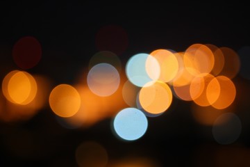 Abstract blurred bokeh in city colorfu beautiful in night top view, with copy space