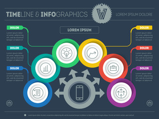 Obraz premium Vector Template of a infochart, diagram or presentation. Web infographic, chart of technology or education process. Business concept with six options. Part of the report with icons set.