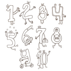 Set of cute and funny colorful number characters, cartoon vector illustration isolated on white background.