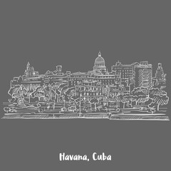Havana, Cuba White on Grey