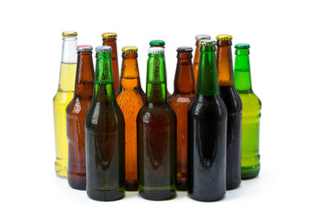 Set of beer bottles isolated