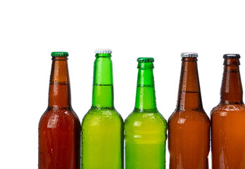 Set of beer bottles isolated