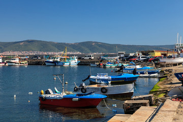 Fototapeta na wymiar Picturesque boats in the port of Nessebar, Bulgaria.