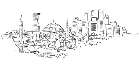 Istanbul Skyline Panorama Drawing