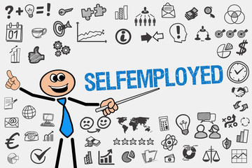 Selfemployed / Mann mit Symbole