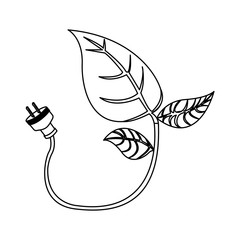 energy-saving leaves bulbs with power cable icon, vector illustration design