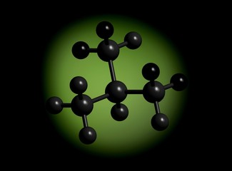 Black molecular structure, 3D rendering