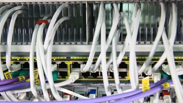 Network panel, switch and cable in data center