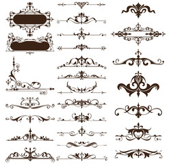 Fototapeta premium Art deco design elements of vintage ornaments and borders corners of the frameIsolated art nouveau flourishes on a white background