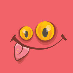 vector pink hand drawn funny monster face.