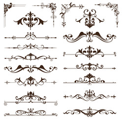 Art deco design elements of vintage ornaments and borders corners of the frame Isolated art nouveau flourishes on a white background