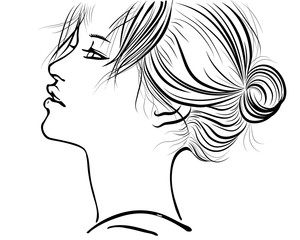 Black and white vector girl with collected hair.