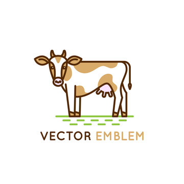 Emblem with cow - illustration for milk and dairy industry