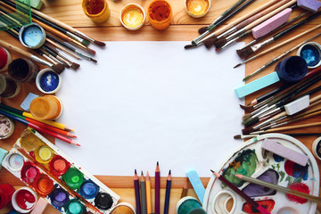 Brushes and paints for drawing 