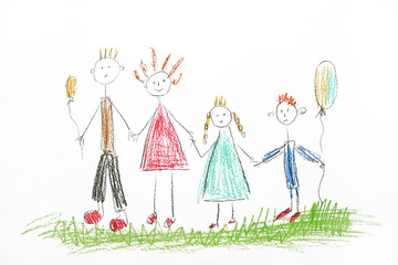 Drawing made by a child, happy family.Drawing made by a child, happy family