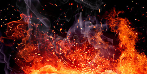 Texture of fire on a black background.