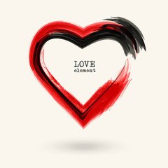 Brush drawing vector heart, isolated on white